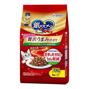 ユニチャーム 銀のスプーン 贅沢うまみ仕立て まぐろ・かつお・煮干し・ささみ・緑黄色野菜味 食事の吐き戻し軽減 700g ユニチャーム 銀のスプーン 贅沢うまみ仕立て まぐろ・かつお・煮干し・ささみ・緑黄色野菜味 食事の吐き戻し軽減 700g