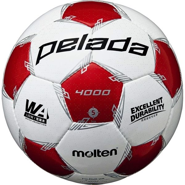 モルテン サッカーボール 5号球 ペレーダ4000 検定球 ホワイト×メタリックレッド F5L4000-WR