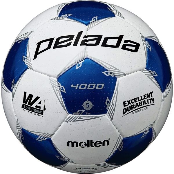 モルテン サッカーボール 5号球 ペレーダ4000 検定球 ホワイト×メタリックブルー F5L4000-WB