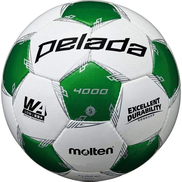 モルテン サッカーボール 5号球 ペレーダ4000 検定球 ホワイト×メタリックグリーン F5L4000-WG