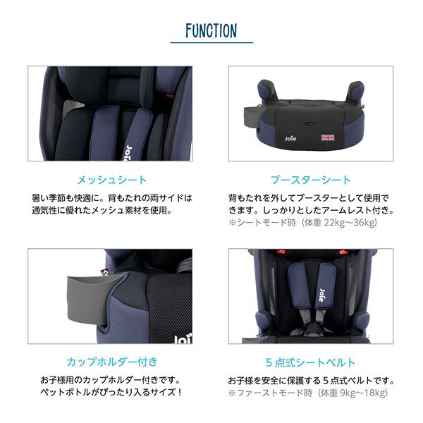 Joie ジュニアシートカトージエレベート　フルカバー　メッシュ　ネイビー Joie チャイルドシート エレベート フルカバー クッション付