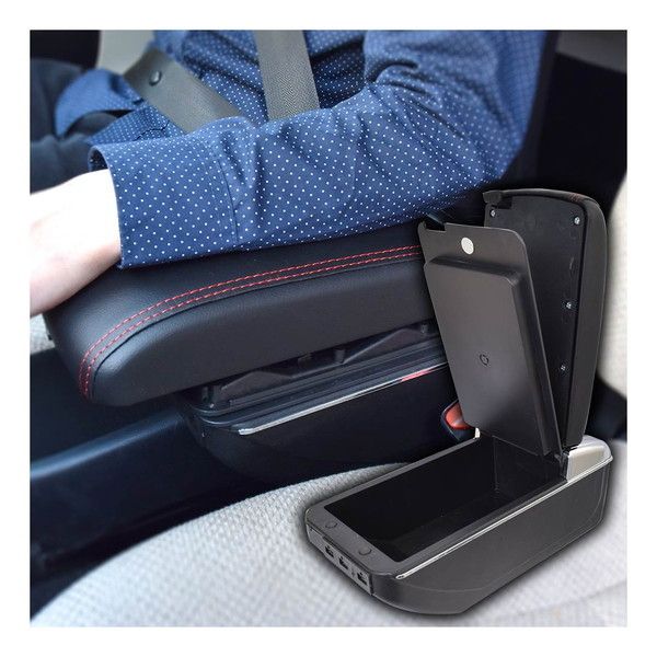 DIY車用アームレストコンソール収納ボックス CARARBOX 多機能 肘置き 肘掛け レザー風 USBポート ライト ドリンクホルダー 灰皿 | Argentavis アームレスト コンソールボックス DIY