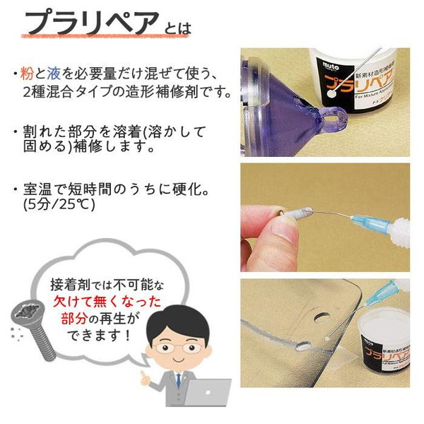武藤商事 造形補修剤 プラリペアキット PK-200 黒 2mvetro Amazon.co.jp: プラリペア 武藤商事 お試しセット 形取くん付き【粉