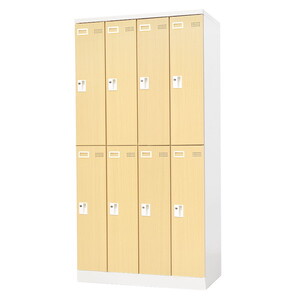 【法人限定】 Netforce EA-8-SC-W-NA ホワイト×ナチュラル [スチールロッカー 8人用 シリンダー錠 木目 4列2段]