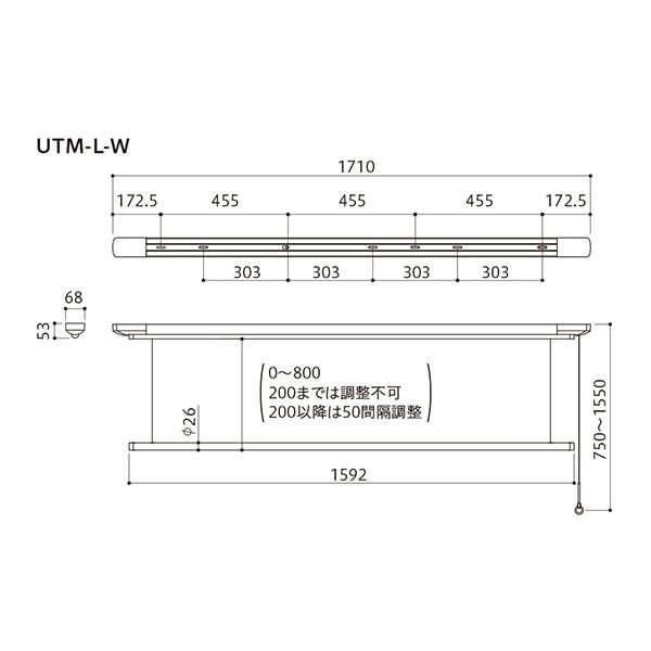 川口技研 室内用ホスクリーン 昇降式操作ヒモタイプ UTM型 1セット