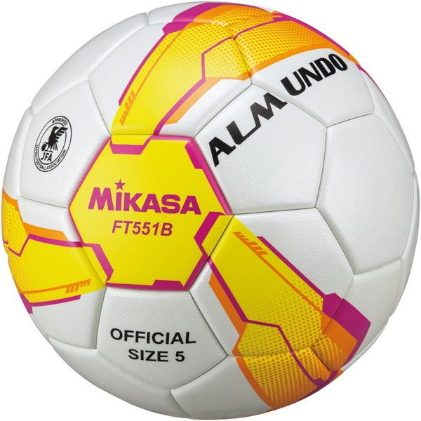MIKASA FT551B-YP ALMUNDO サッカーボール 検定球 5号球 貼り 一般・大学・高校生・中学生用 イエロー/ピンク