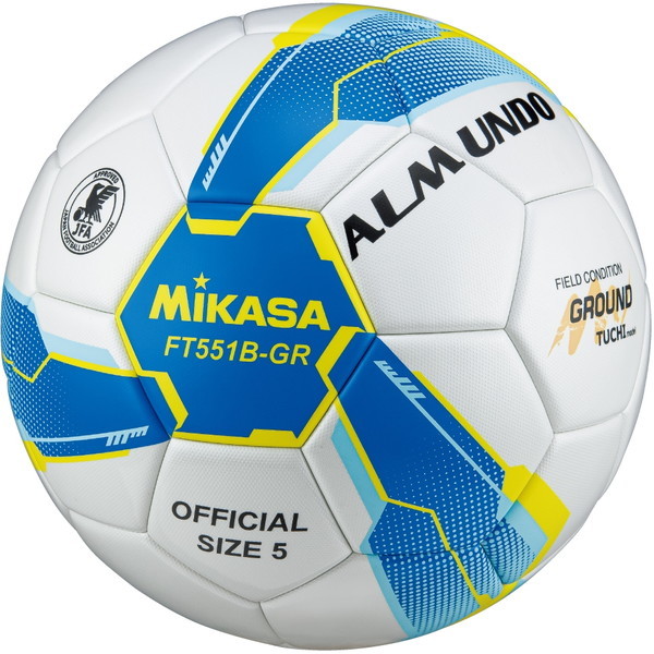MIKASA FT551B-GR-SBY ALMUNDO サッカーボール 検定球 5号球 貼り 土用 一般・大学・高校・中学生用 ブルー/イエロー