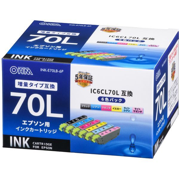 オーム電機 INK-E70LB-6P [エプソン互換 IC6CL70L 染料6色] | 激安の