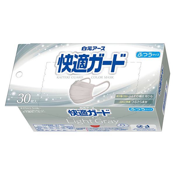 白元アース 快適ガードマスク ふつうサイズ ライトグレー 30枚入
