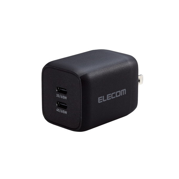 ELECOM ACDC-PD4365BK m[gp\R [d PD65W PPSΉ Type-C×2 ܂肽݃vO ^ y ubN