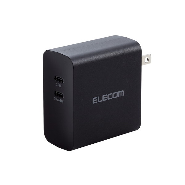 ELECOM ACDC-PD4570BK m[gp\R [d PD65W Type-C×2 ^ y ubN