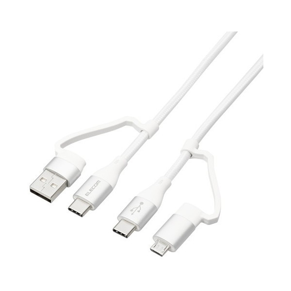 ELECOM MPA-AMBCC20WH [4in1 [dP[u ( USB Type C + USB A to USB Type C + microUSB ) PD 60WΉ P[u 2m iPad Macbook Chromebook Android [d zCg]
