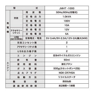 foret JMHT-1000 [カセットガスインバータ発電機 50/60Hz切替式