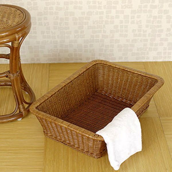 サンフラワーラタン お風呂屋さんの脱衣かご GK505HR サンフラワーラタン ラタン 脱衣カゴ ブラウン GK505HR 1個（直送品