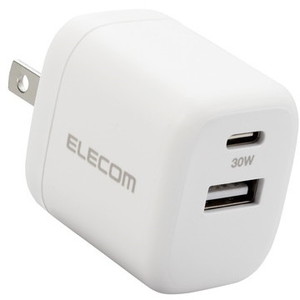 ELECOM MPA-ACCP30WH ホワイト USB Type-C 充電器 PD 対応 最大出力30W タイプC ×1 タイプA ×1 GaN 小型 軽量 ACアダプター