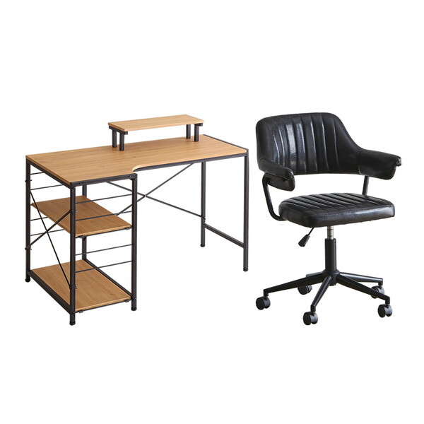 ホームテイスト ヴィンテージ風 ガス圧昇降 デスクチェアセット 【GABBY×Lubbock】SH-22-GVSET--SH-BK SH/ブラック