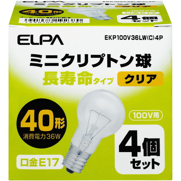 朝日電器 エルパ 長寿命ミニクリプトン球 EKP100V36LW (C) 4P