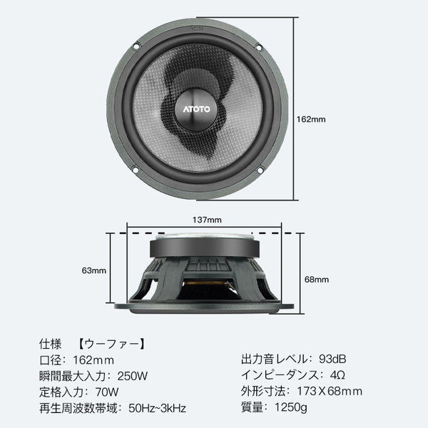 パイオニア 16cmコアキシャル2ウェイスピーカー 車載用(2個1組