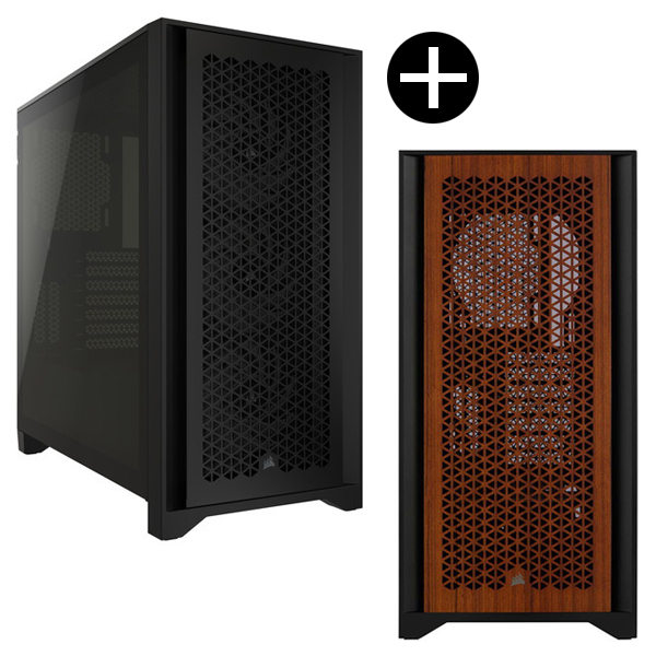 Corsair CC-9011240-WW iCUE 4000D RGB Airflow Tempered Glass Mid-Tower Black  ミドルタワー型PCケース + 4000D Airflow Panel Teak (CC-8900686) 木製フロントパネル