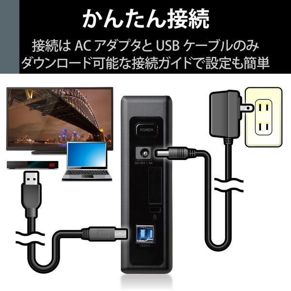 ELECOM ELD-QEN2080UBK HDD 外付け SeeQVault規格 USB3.2(Gen1