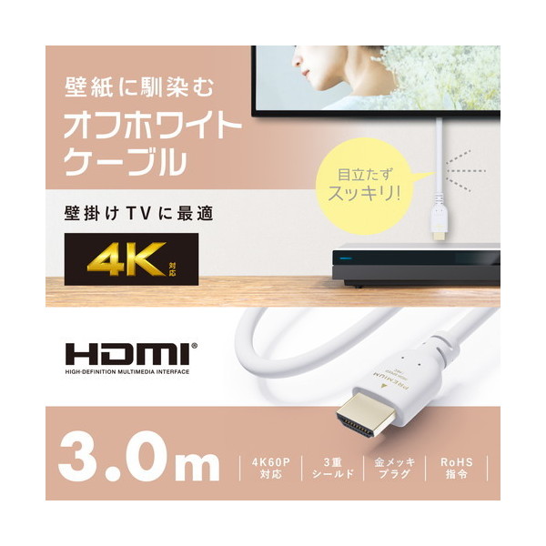 ELECOM DH-HDPS14E30WH ホワイト HDMIケーブル Premium HDMI 3m 4K 60P