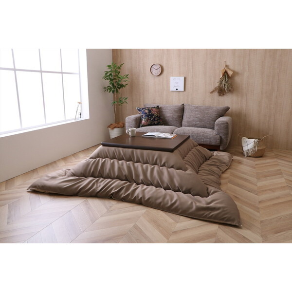 イケヒコ・コーポレーション 1161140020303 こたつ布団 単品 ふっくら 日本製 無地 レザー調 ベージュ 長方形 約205×285cm