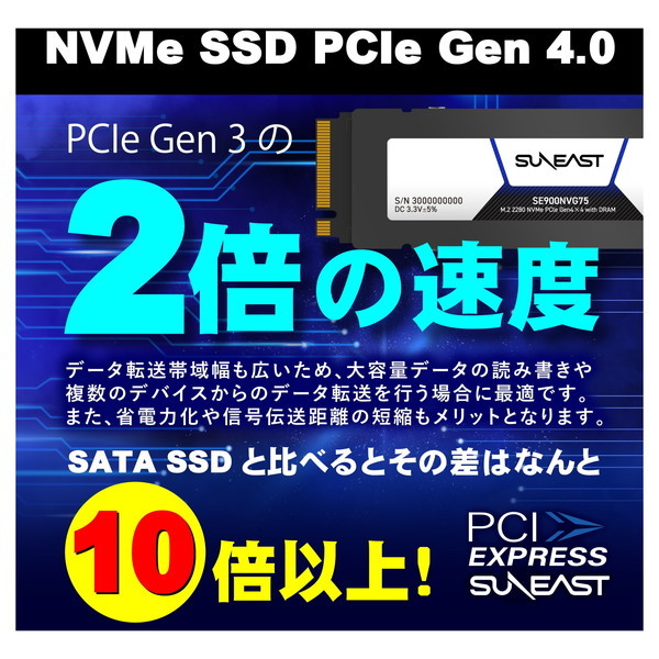 SUNEAST SE900NVG75-01TB [内蔵SSD M2 2280 NVMe 3D TLC SSDGen4×4 1TB ヒートシンク付]