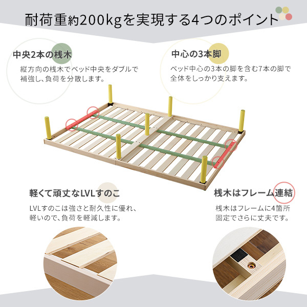 ホームテイスト ASP-02D パイン材高さ2段階調整脚付きすのこベッド