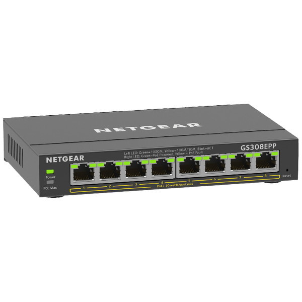 NETGEAR GS308EPP-100JPS [SOHO/家庭向けPoE+対応 (123W) ギガビット8ポートアンマネージプラススイッチ]