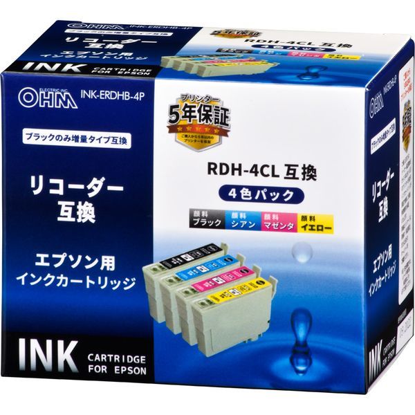 オーム電機 INK-ERDHB-4P [エプソン互換 リコーダー 顔料4色パック