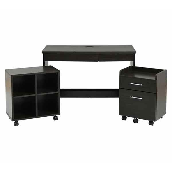 JKプラン SGT-0126-DB デスク シンプル 3点セット 収納 チェスト ラック 幅100 奥行45 ホワイト 白 ナチュラル ダークブラウン 木製 コンセント コンパクト 書斎机 シンプルデスク