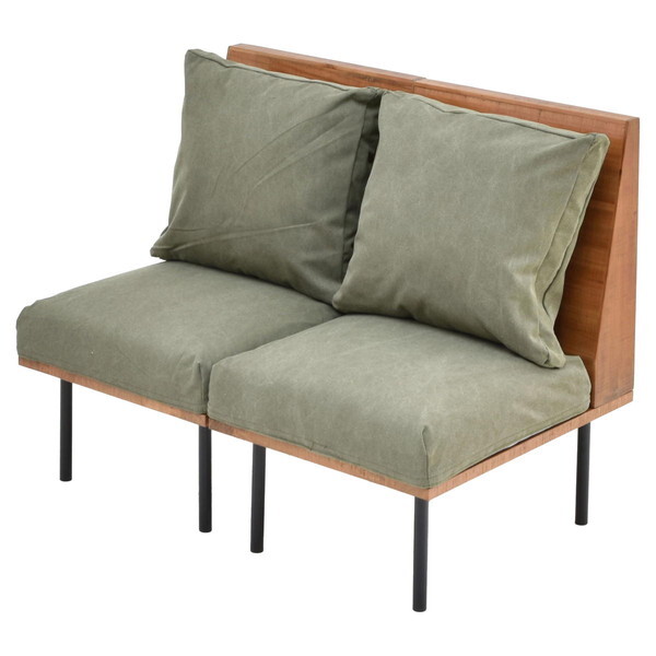 ソファ　2人掛け　コスパ　緑色 ◇高級本革 2人掛けソファ◇グリーン×木