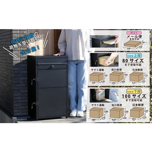GREEN LIFE TRP2-4583(BK) ポスト一体型二段宅配ボックス レシーボ