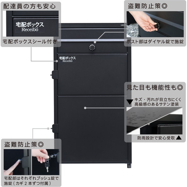 GREEN LIFE TRP2-4583(BK) ポスト一体型二段宅配ボックス レシーボ