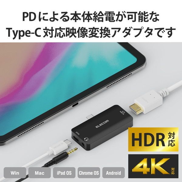 エレコム AD-CHDMIVGABK Type‐C変換アダプタ HDMI VGA 複写 ブラック