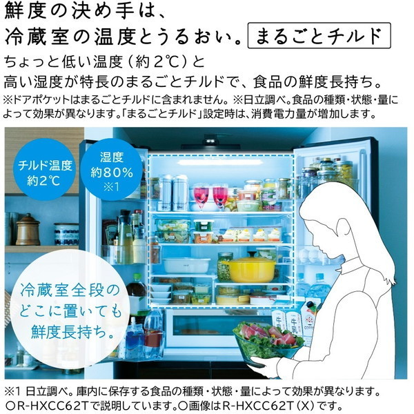 日立 R-HWC54T(W) ピュアホワイト [冷蔵庫 (540L・フレンチドア