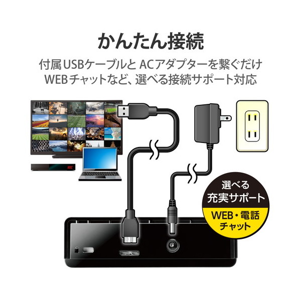 ELECOM ELD-HTV020UBK HDD 外付けハードディスク 2TB ファンレス静音