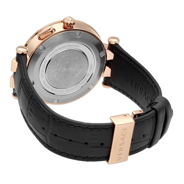 高級ヴェルサーチ新品メンズ腕時計スイス製50m防水クロノグラフ本革