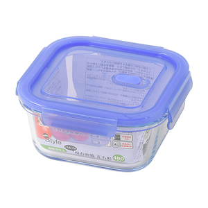リバティーコーポレーション LD-468 耐熱ガラス バルブ付 保存容器 正方形 480ml クリアブルー NewStyle