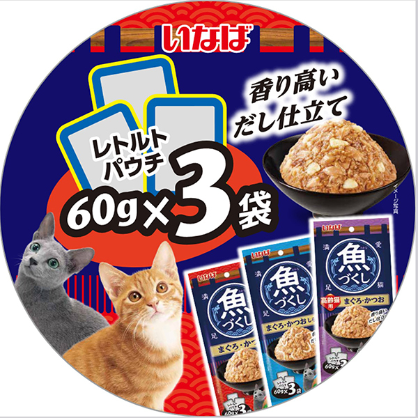 いなばペットフード いなば 魚づくし まぐろ・かつお いか入り 60g×3袋