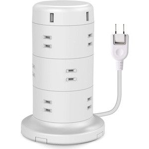 ELECOM ECT-0720WH [電源タップ 12個口 2P 雷サージ トラッキング防止 ほこり防止 USBポート付き タワー型 2m ホワイト]