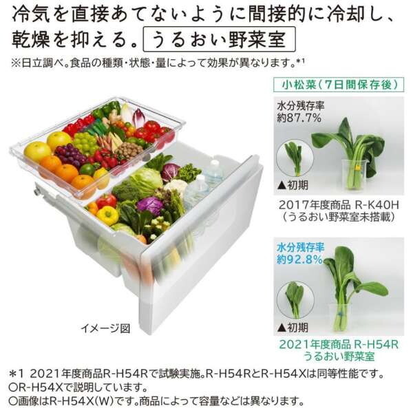 冷蔵庫　日立　ピュアホワイト　真ん中野菜室　自動製氷付き　スリムタイプ 日立 R-H49X(W) ピュアホワイト Hタイプ [冷蔵庫 (485L・フレンチドア