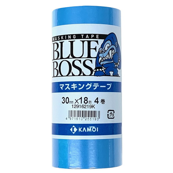 カモ井マスキングテープブルーボス30㎜４箱 カモ井 BLUE BOSS 車両塗装用マスキングテープ 30mm×18m 4巻