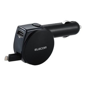 ELECOM MPA-CCL04BK シガーチャージャー リール90cm+USBAポート 4.8A インジケーター付 ブラック