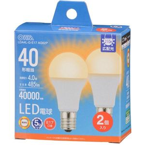 オーム電機 LDA4L-G-E17 AG62P [LED電球 小形E17 40形相当 電球色 2個入]