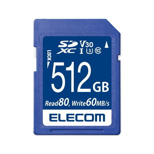 ELECOM MF-FS512GU13V3R [SDJ[h 512GB class10Ή f[^] ǂݏo80MB/s f[^T[rX]