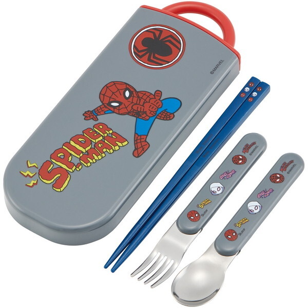 スケーター TACC2AG スパイダーマン お弁当 トリオセット(箸・スプーン・フォーク) 開けやすいスライド式 抗菌加工