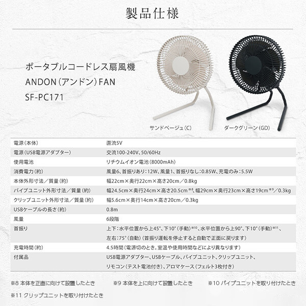 siroca SF-PC171(GD) ダークグリーン ANDON(アンドン) FAN [ポータブル