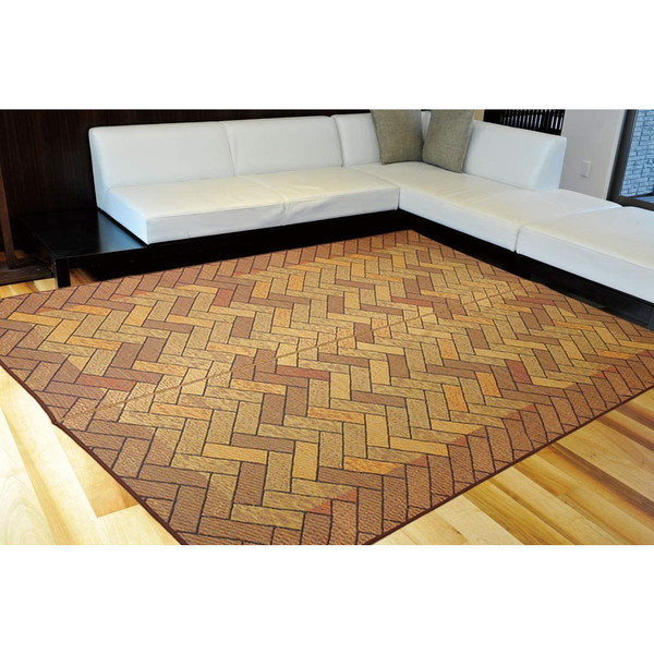 イケヒコ・コーポレーション 1050410063604 い草ラグ 国産 ラグ カーペット 約2畳 正方形 Fレンガ ブラウン 約191×191cm ウレタン