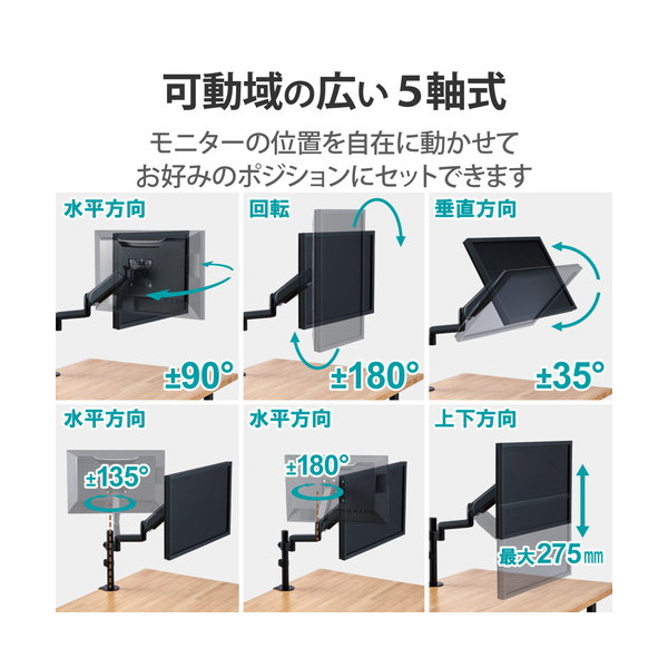 ELECOM DPA-SS07BK モニターアーム ショート シングル 1画面 支柱付